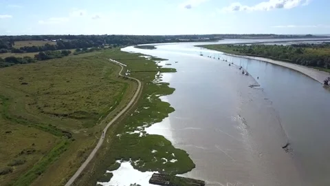 River Wind Mudflats Drone Shot Stock Footage 140509016