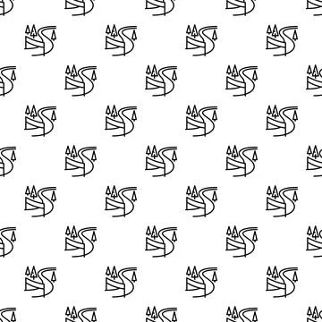 River winding through forest landscape seamless pattern Stock Illustration
