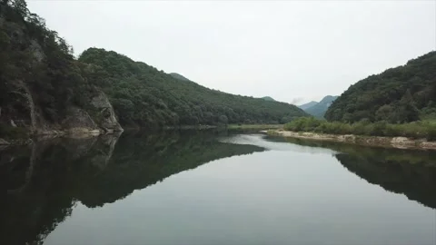 A river winding through a valley in Wonju, South Korea. Stock Footage 146501304
