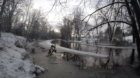 River in the winter, 4K time lapse Stock Footage 46142491