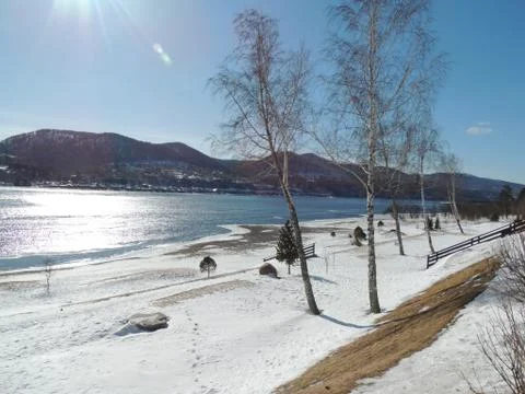 River in winter day Stock Photos