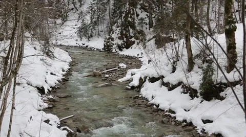 River in a winter landscape Stock Footage 48599742