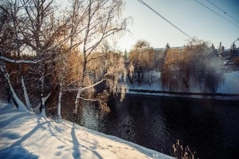 River in winter park Stock Photos