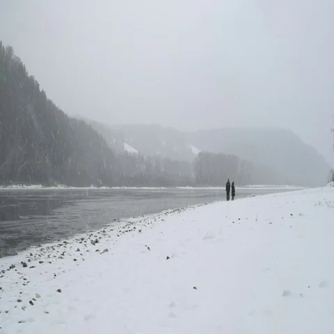 River in winter park. Winter landscape. Snow drifts on river bank. Winter river Stock Footage 69121187
