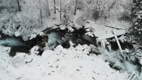 River in the winter snow forest in the mountains 库存影片 143373317