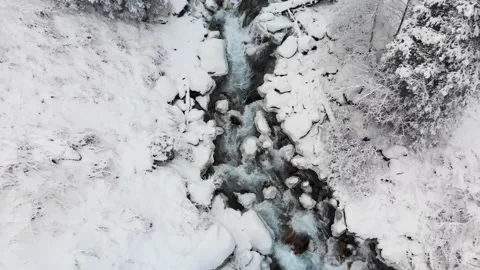 River in the winter snow forest in the mountains Stock Footage 143373926