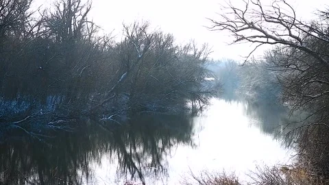The river in the winter at sunset Video stock 321242133