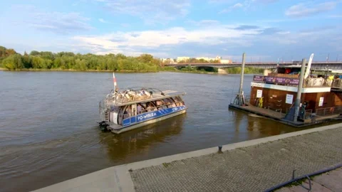 River wisla boats and barge Stock Footage 169046041