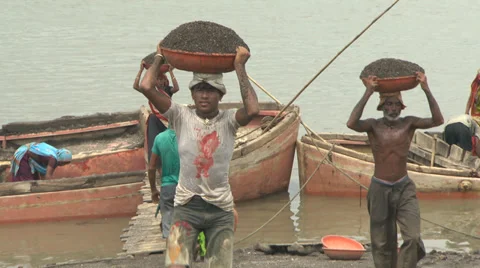 River Workers Stock Footage 39562791