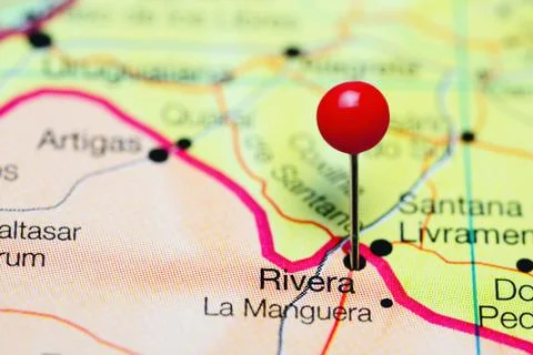 Rivera pinned on a map of Uruguay Stock Photos