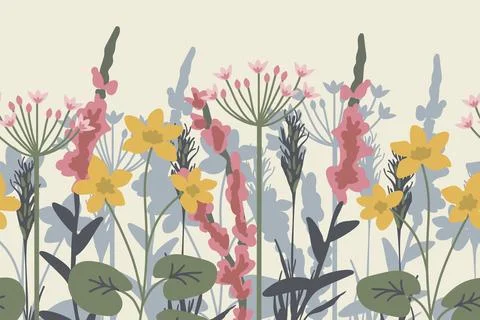 Riverbank flower background Stock Illustration