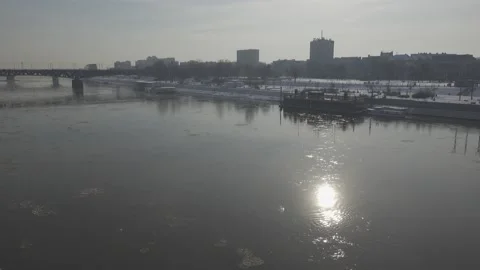 Riverbank on a winter day Stock Footage 148114958