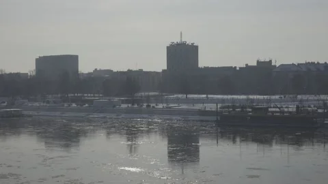 Riverbank on a winter day Stock Footage 148114971