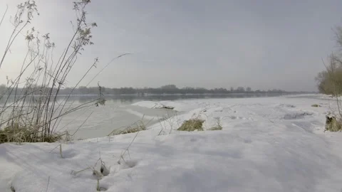 Riverbank on a winter day Stock Footage 150186574