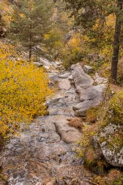 Riverbed of granitic rocks of the river Eresma. Province of Segovia Castilla Stock Photos