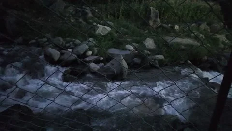 Riverbed Rhapsody Mountain Oasis - Evening Serenity with Fast-Flowing River, Stock Footage 286415882