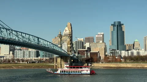 Riverboat floating down the Ohio River Stock Footage 256950827