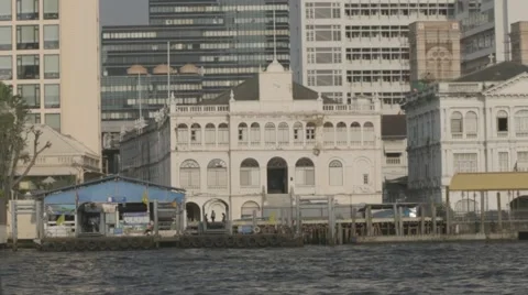 Riverboat Traffic on Chao Phraya River Stock Footage 48204344