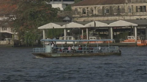 Riverboat Traffic on Chao Phraya River Stock Footage 48204558