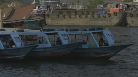 Riverboat Traffic on Chao Phraya River Stock Footage 48204619