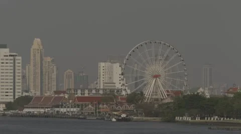 Riverboat Traffic on Chao Phraya River near Asiatique The Riverfront Stock Footage 48206919