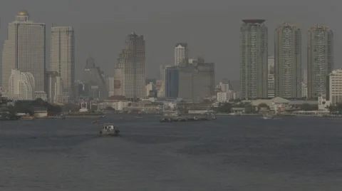 Riverboat Traffic on Chao Phraya River Stock Footage 48206984
