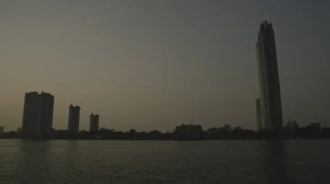 Riverboat Traffic on Chao Phraya River near Asiatique The Riverfront Stock Footage 48207844