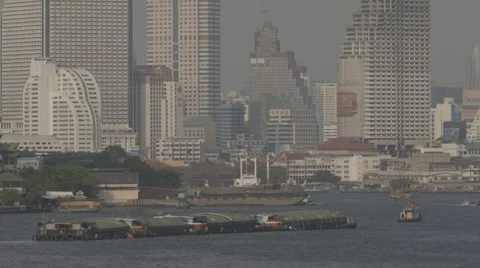 Riverboat Traffic on Chao Phraya River Stock Footage 48208560