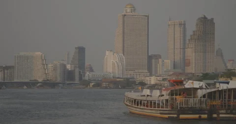 Riverboat Traffic on Chao Phraya River (4K) Stock Footage 48209527