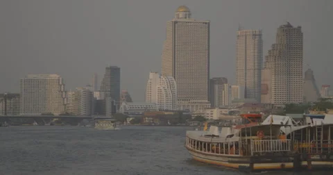 Riverboat Traffic on Chao Phraya River (4K) Stock Footage 48209650