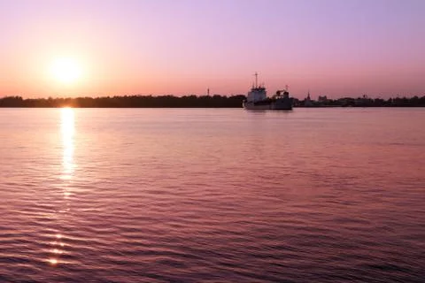 River,Chao Phraya River in the evening when the sunset. Stock Photos