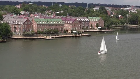 Riverfront in Alexandria, Virginia as seen from the Wilson Bridge HD Stock Footage