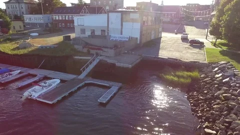 Riverfront and Warehouse at Sunset Stock Footage 97243702