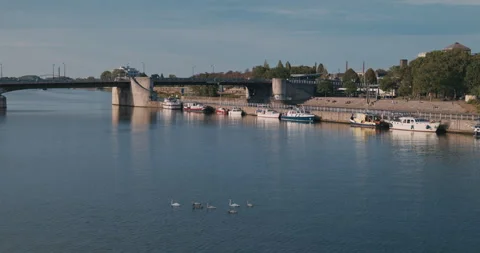 Riverfront with Bridge 8K Stock-Footage 343736646