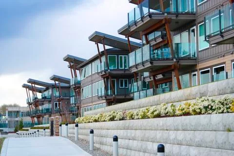 Riverfront condominiums. Stock Photos