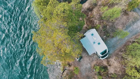 Riverfront RV Camper Van Boondocking Dry Camping Stock Footage 255623932