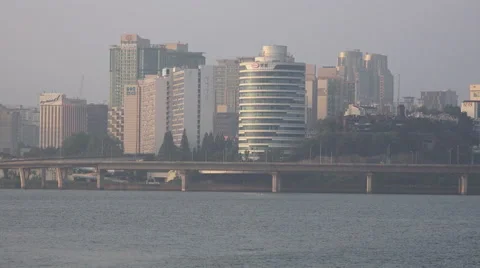 Riverfront Of Seoul At Sunset 01 Stock Footage 55385068