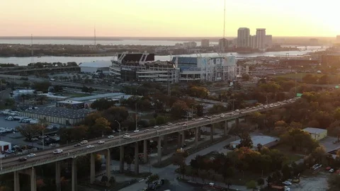 Riverfront sports complex and highway ramps in Jacksonville Stock-Footage 104883470