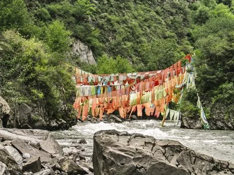 Rivers and flags of Tibet Stock Photos