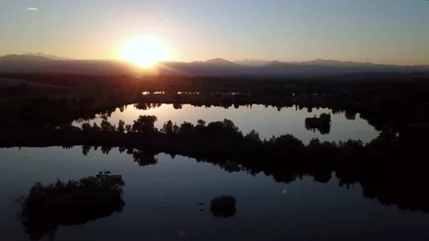 River's Edge Natural Area 3 | Sunset | Loveland, Colorado | 4K Drone Footage Video stock 220291262