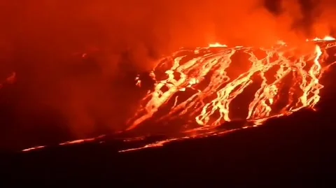 “Rivers of Fire – Volcanic Eruption at Night in Galápagos” Stock Footage 321012356