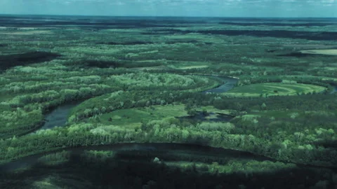 Rivers, forests, lakes view from a helicopter. Desna river 動画素材 154106349