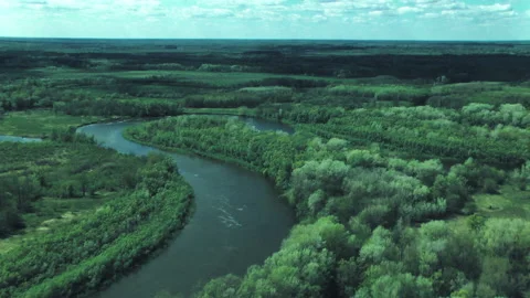 Rivers, forests, lakes view from a helicopter. Desna river 動画素材 154106773