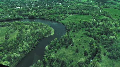 Rivers, forests, lakes view from a helicopter. Desna river 動画素材 154107029