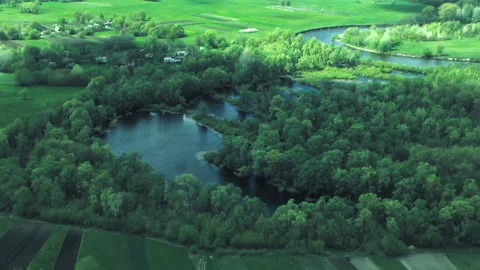Rivers, forests, lakes view from a helicopter. Desna river 動画素材 154107119