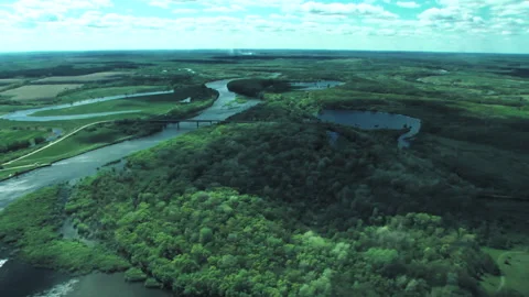 Rivers, forests, lakes view from a helicopter. Desna river 動画素材 154113924
