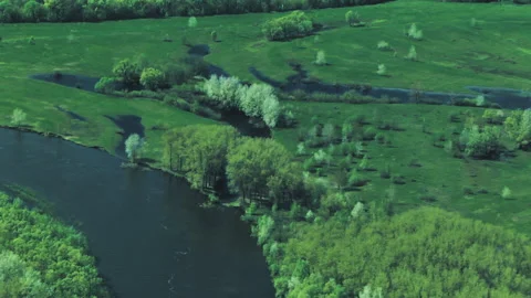 Rivers, forests, lakes view from a helicopter. Desna river 動画素材 154447742