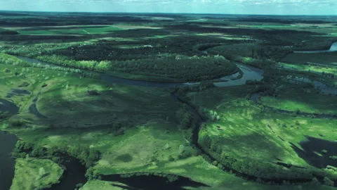 Rivers, forests, lakes view from a helicopter. Desna river Stock-Footage 154468051