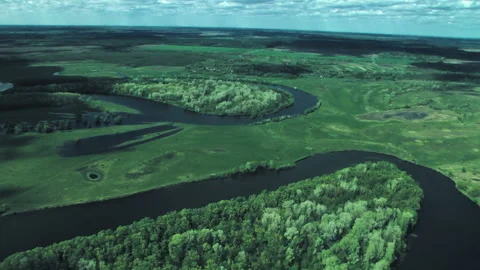 Rivers, forests, lakes view from a helicopter. Desna river Stock-Footage 154468136