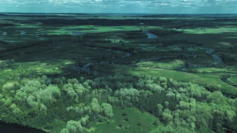Rivers, forests, lakes view from a helicopter. Desna river Stock-Footage 154468431